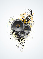 Vector illustration of grunge floral abstract  Background with music design elements