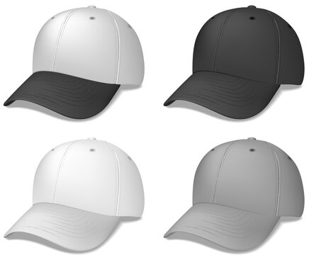 These are realistic black, white and gray baseball caps - They are all vector illustrations utilizing the gradient mesh.
