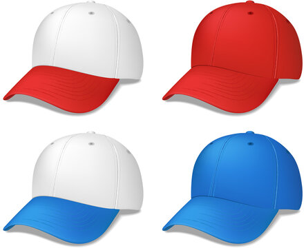 These are realistic blue and/or red baseball caps - They are all vector illustrations utilizing the gradient mesh.