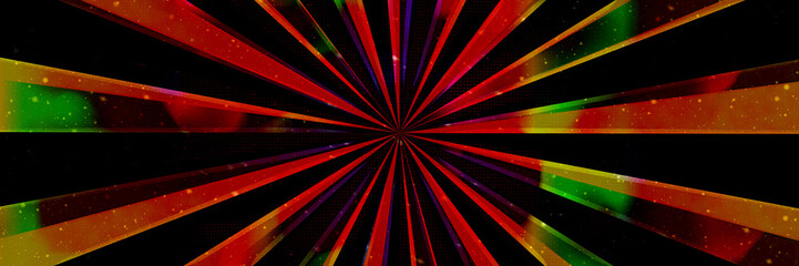 Pop art comic book or cartoon radial explosion stripes in red green colors and diagonal movement in lines effect strip cover and white lights spots. Futuristic isolated retro super hero style radial	
