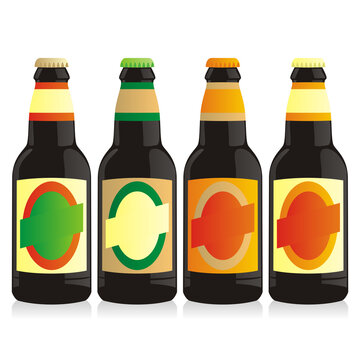 fully editable vector isolated bottles of different types of beer with labels
