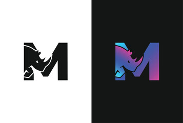 Letter M Rhino logo, combination Letter M and rhino, flat design logo template, vector