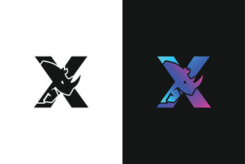 Letter X Rhino logo, combination Letter X and rhino, flat design logo template, vector