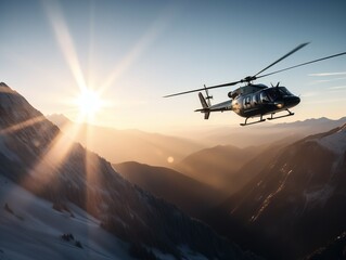 Fototapeta na wymiar Leonardo AW169 Helicopter Above the Mountains
