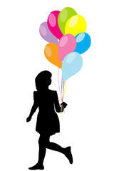 Silhouette of a girl with colorful balloons