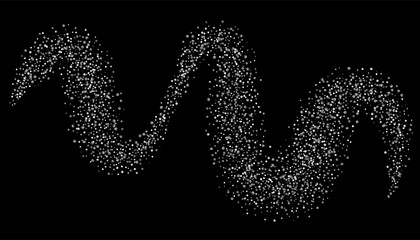 Silver glitter confetti on a black background. Shiny particles are scattered, sand. Decorative element. Luxury background for your design, postcards, invitations, vector