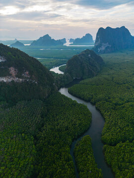 Aerial view of Phang Nga National Park in Thailand 