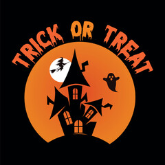 Trick or treat Halloween Party T-shirt with Ghost House. 