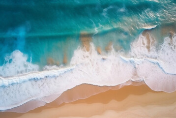 Fototapeta na wymiar Coastal Serenity: Aerial View of Ocean Waves and Beach