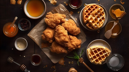 Fried chicken with waffles. Generative AI