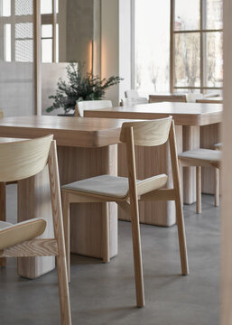 Wooden furnish of light cafe