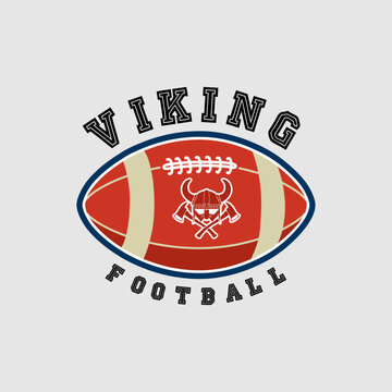 Viking Rugby Logo, American Football Ball With Viking Ax Vector Icon