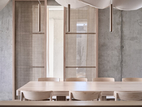 Shiny wooden table in dining area