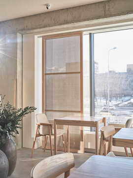 Wooden furnish of light cafe