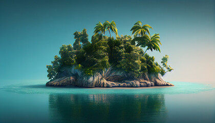 Fototapeta na wymiar Tropical island with palm trees in the sea. Ai generated image