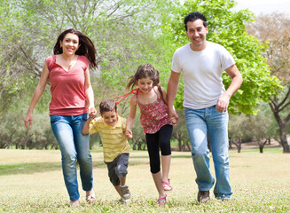 Family running on the park, outdoor