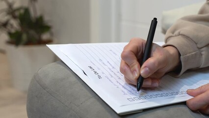 A woman marks completed tasks in the to-do list - Powered by Adobe