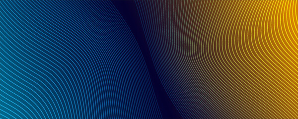 Abstract purple and yellow wave line pattern on dark blue background with copy space