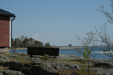 Helsinki archipelago island Pihlajasaaren with woods, trees, rocky sandy beaches and spectacular...