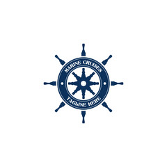 Creative steering wheel captain boat ship yacht compass transport logo design - obrazy, fototapety, plakaty
