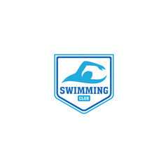 Creative swimming sport emblem logo design vector illustration idea
