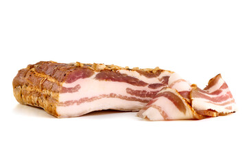 Smoked pork brisket, isolated on white background.