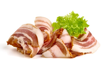 Smoked pork brisket, isolated on white background.
