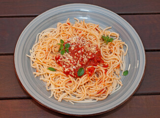 Spaghetti Bolognese pasta with tomato sauce and meat