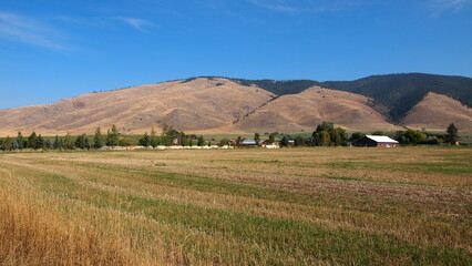 A scenic view of a farm field in Montana