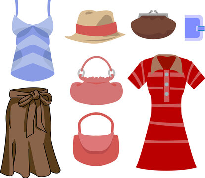 A selection of clothes and fashion accessories.