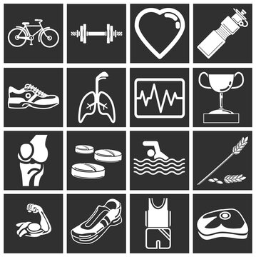 health and fitness icon set series. Icon or design element set series relating to health and fitness.