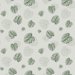 Tropical leaves seamless pattern. Monstera leaves seamless pattern. Monstera leaves on isolated background, watercolor hand painted floral illustration , seamless pattern, jungle design