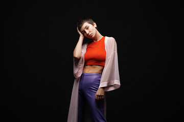 contrast colorful portrait model trendy casual 