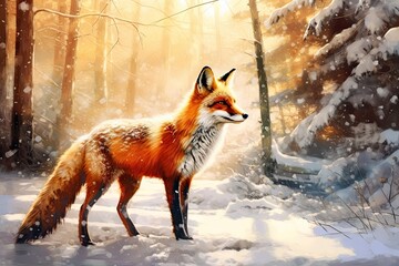 Beautiful fox in forest - Generative AI	