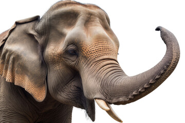 Close up face of Elephant isolated on clear background, Animal wildlife habitat in the nature forest, beautiful of life, massive body part, largest mammal, with Generative AI.