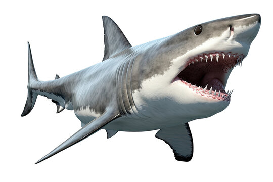 Great white Shark the famous predator in the ocean isolated on clear background, marine animal, clip art, diversity of animals, with Generative AI.