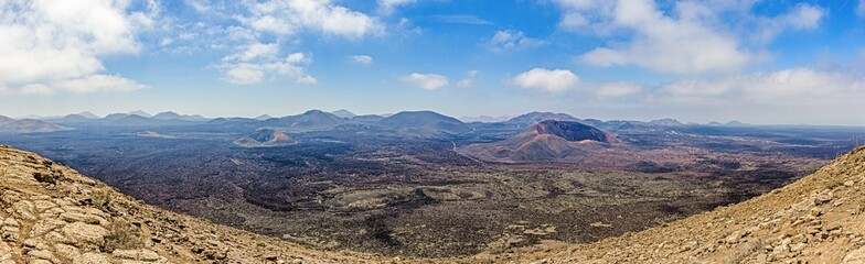 Panoramic view over the volcanic crater of Caldera Blanca on Lanzarote