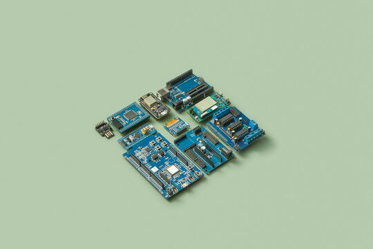 Computer chips on green background.