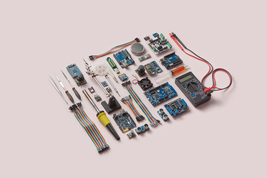 Microchips, components, tools and wires.