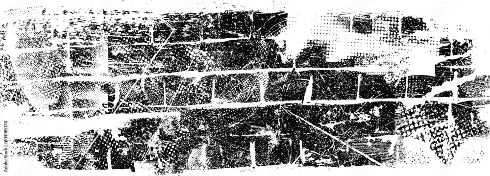Fototapete Glitch distorted grunge layer  . Noise destroyed texture . Trendy defect error shapes . Overlay grunge texture . Distressed effect .Vector shapes with a halftone dots screen print texture.