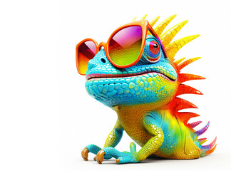 Cartoon colorful iguana with sunglasses on isolated background. Created with generative ai - obrazy, fototapety, plakaty