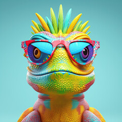 Cartoon colorful iguana with sunglasses on isolated background. Created with generative ai