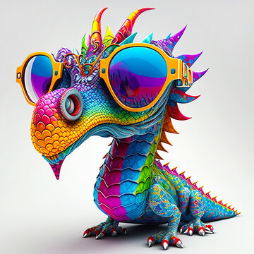 Cartoon colorful Dragon with sunglasses on isolated background. Created with generative ai