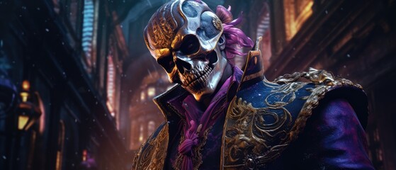 man with steel skull mask