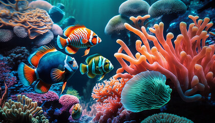 underwater world of fish and corals. Generative AI,