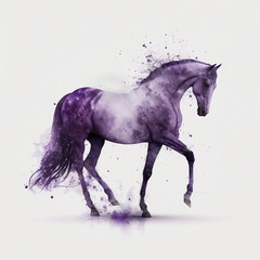 Fototapeta na wymiar magical horse in shining violet light in watercolor style