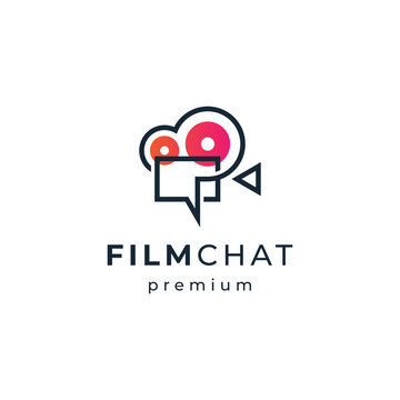 speech bubble and camera for talk movies logo design