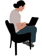 man sitting on chair with laptop on isolated background