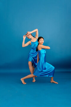 Young diverse female dancers practicing in studio
