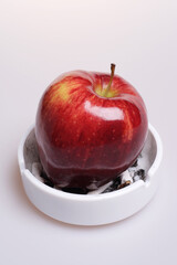 Red apple and ashtray. Say No to Cigarettes, Say Yes to Apple.